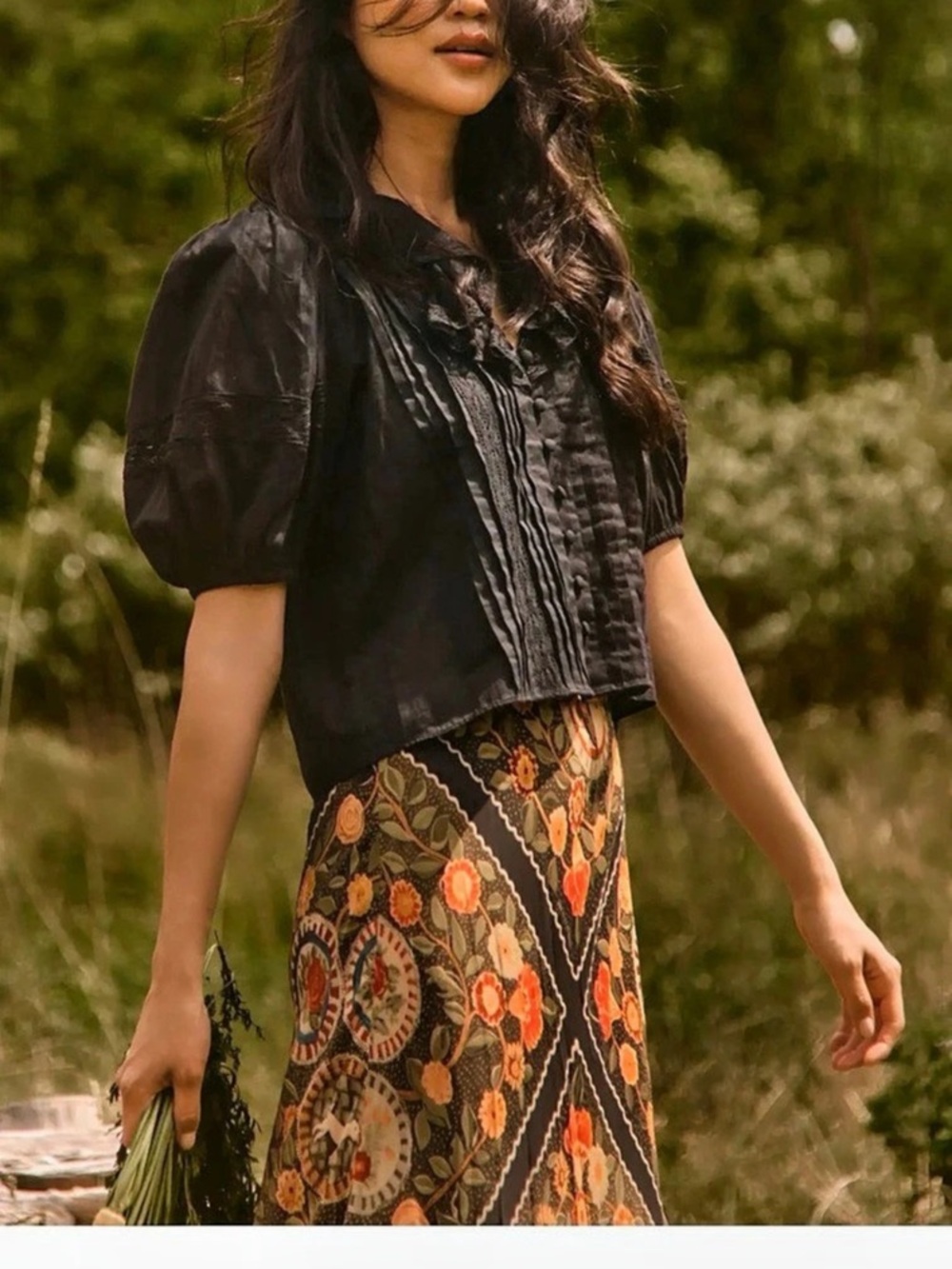 Hunter Bell Mare Top Paisley Ruffle Sleeve in Black & White